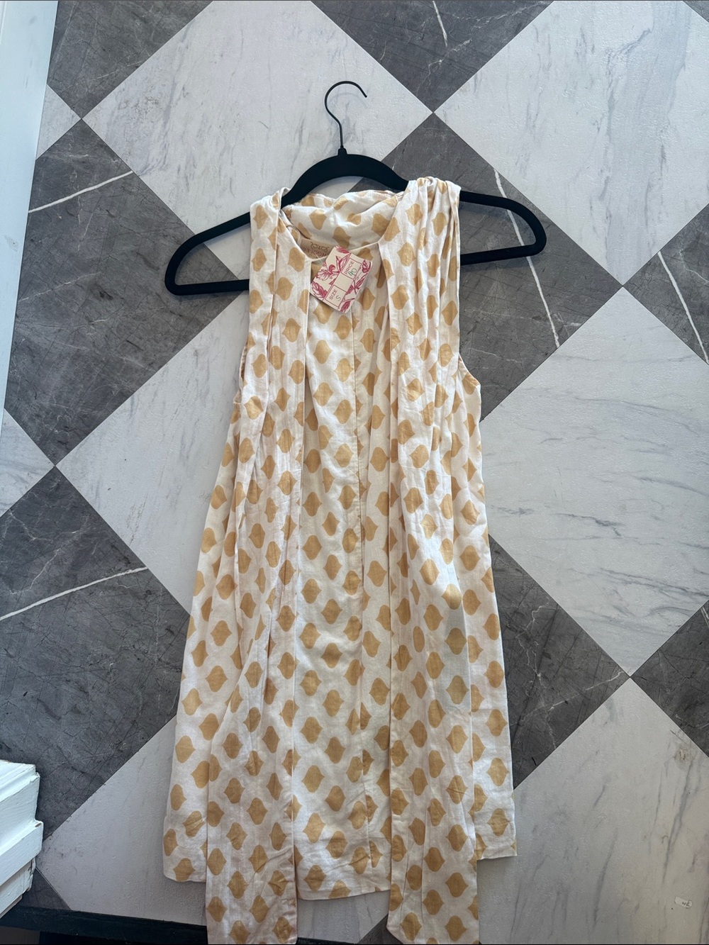Girls' Cream Sleeveless Dress with Gold Leaf Motif